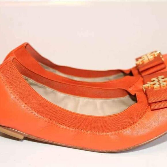 Tory Burch Designer Sedgewick Orange Ballet Flat Womens Leather Shoes Size 5.5 M - Picture 3 of 10